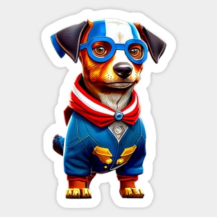 Proud Pup: American Dachshund with Flag Colors and Blue Glasses Tee Sticker